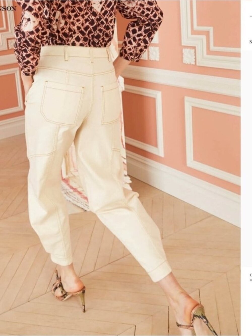 ULLA JOHNSON Women's Brodie Jeans Tapered Ankle Ivory Size 10 High Rise - Picture 3 of 16